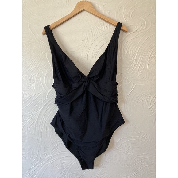 J. Crew Women’s Black Twist Front V Neck Swimsuit One Piece Size 16 - Picture 1 of 5